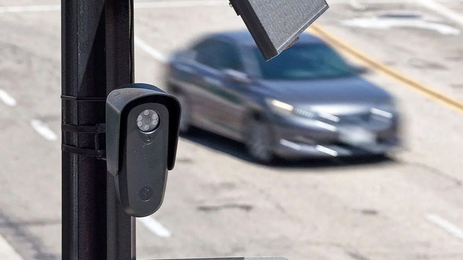 A Flock Safety automated license plate reader camera