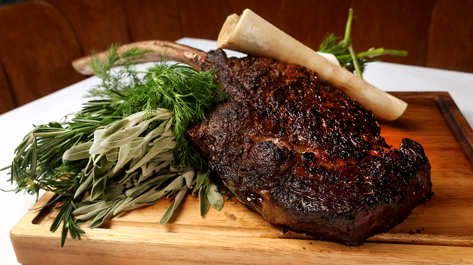 Tomahawk steak at a restaurant.