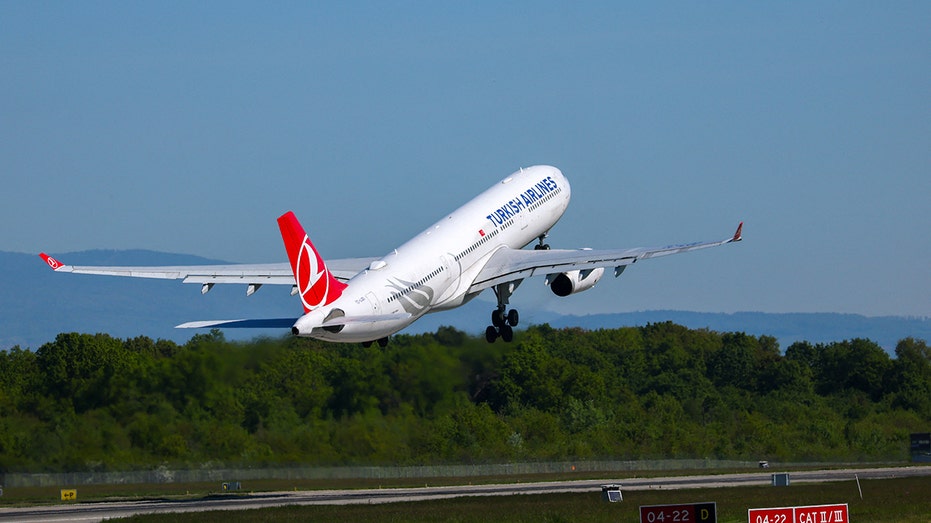 Turkish Airlines aircraft takes off from an airport