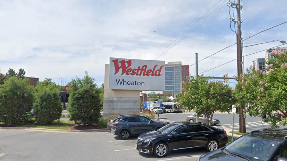 A sign marks the entrance to Westfield Wheaton mall in Wheaton, Maryland.