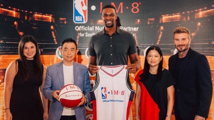 Two-time NBA champion Chris Bosh, legendary soccer star David Beckham and NBA executives pose for IM8 and NBA partnership.  - Fox Business News