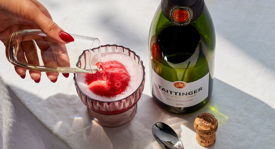 Delta One customers can pair dairy-free sorbet with Champagne Taittinger as part of the airline’s revamped premium-cabin experience.