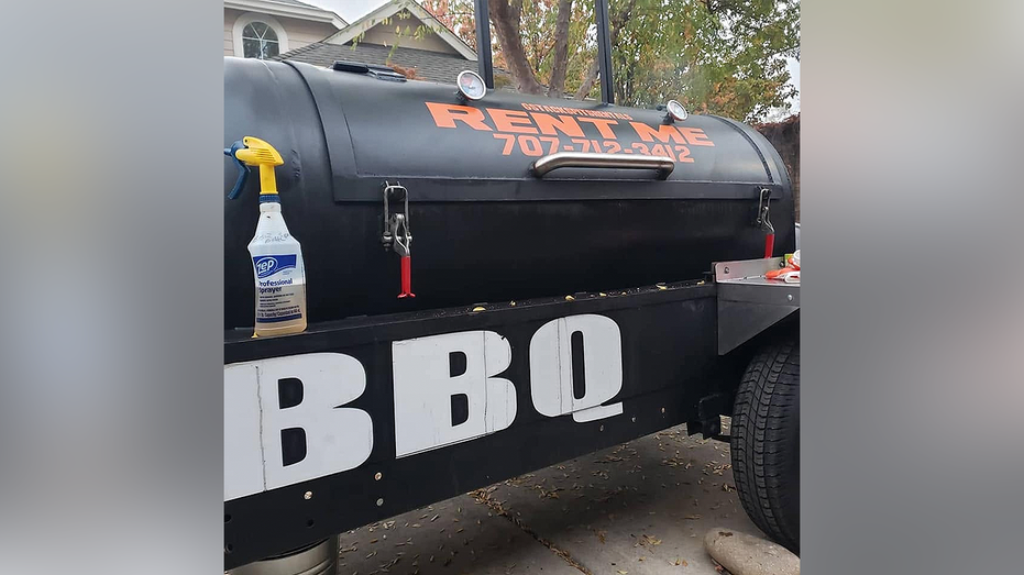 View of outdoor BBQ cooker