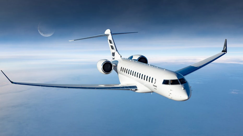 Bombardier jet in flight