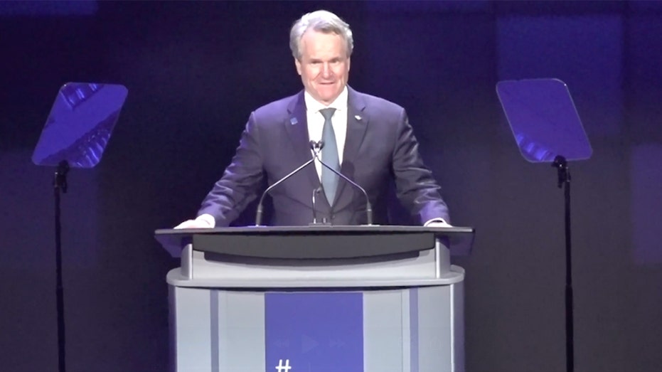Bank of America Chair and CEO Brian Moynihan speaks during the Blue Square Alliance Against Hate’s inaugural benefit at the Waldorf Astoria in New York City on Oct. 21, 2026.