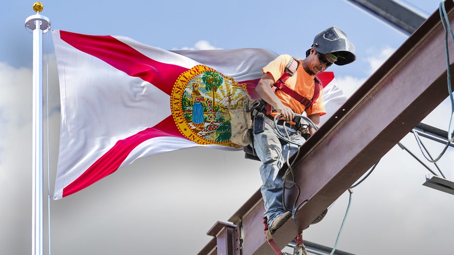 Florida flag with construction worker