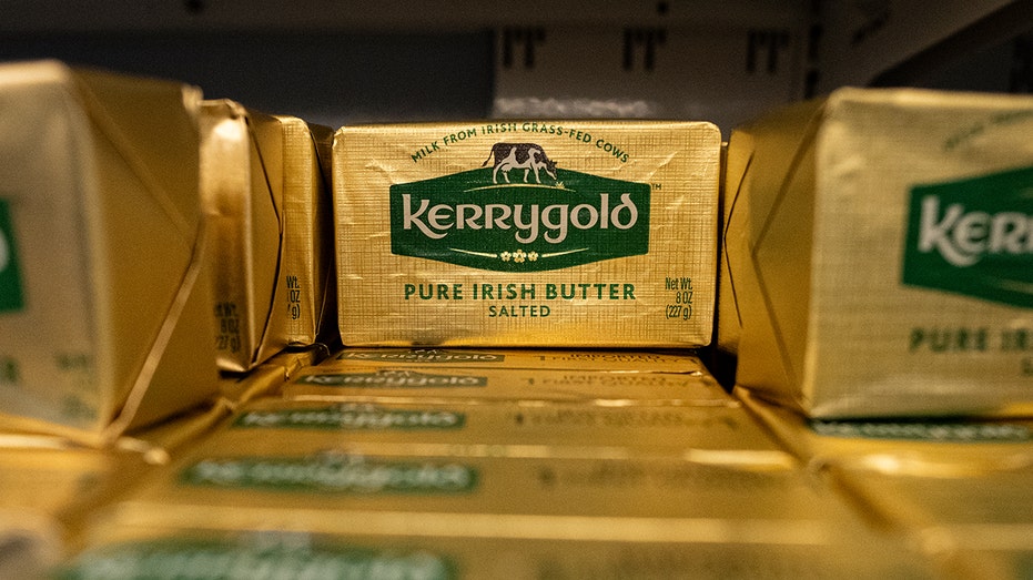 Packages of Kerrygold Irish butter displayed for sale at a grocery store in North Carolina.