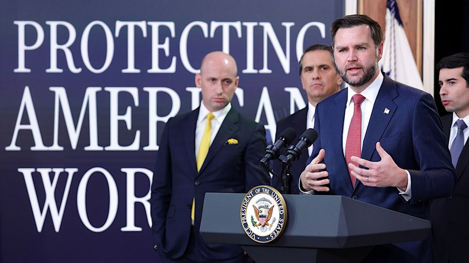 JD Vance delivers remarks at an anti-fraud news conference
