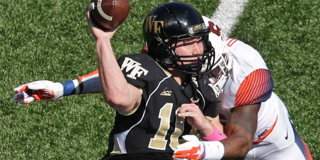 Wake Forest quarterback John Wolford leaves game after taking