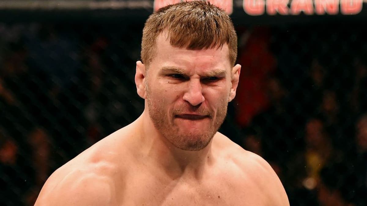 LAS VEGAS, NV - JANUARY 02: Stipe Miocic reacts to his victory over Andrei Arlovski in their heavyweight bout during the UFC 195 event inside MGM Grand Garden Arena on January 2, 2016 in Las Vegas, Nevada. (Photo by Josh Hedges/Zuffa LLC/Zuffa LLC via Getty Images)