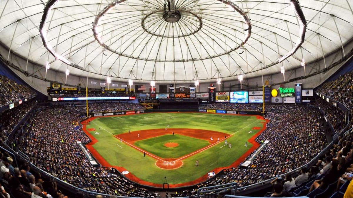 ST. PETERSBURG, FL - AUGUST 4: A capacity crowd of 34,078 fills Tropicana Field as the Tampa Bay Rays play against the San Francisco Giants August 4, 2013 at Tropicana Field in St. Petersburg, Florida. The Rays won 4 - 3. (Photo by Al Messerschmidt/Getty Images)