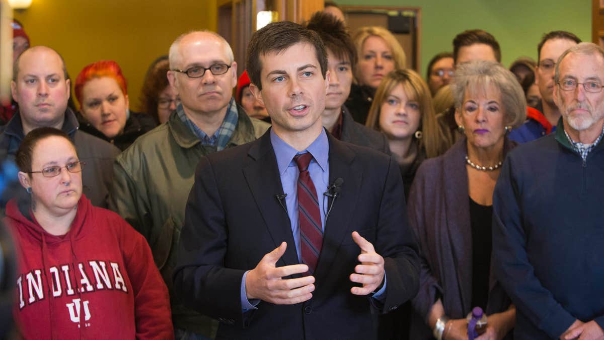 March 27, 2015: South Bend Mayor Pete Buttigieg speaks about the area's opposition to the recently signed religious freedom legislation in downtown South Bend.