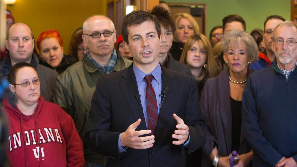 March 27, 2015: South Bend Mayor Pete Buttigieg speaks about the area's opposition to the recently signed religious freedom legislation in downtown South Bend.