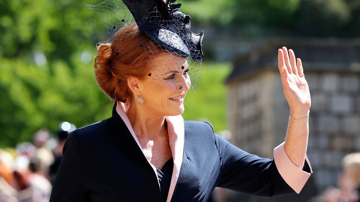 Sarah Ferguson arrives for the wedding ceremony of Prince Harry and Meghan Markle at St. George's Chapel in Windsor Castle in Windsor, near London, England, Saturday, May 19, 2018. (Gareth Fuller/pool photo via AP)