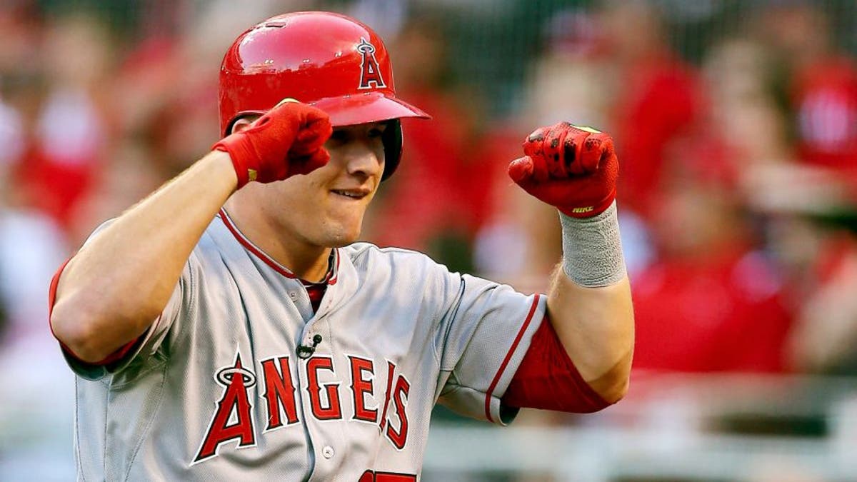 American League All-Star Mike Trout #27 of the Los Angeles Angels