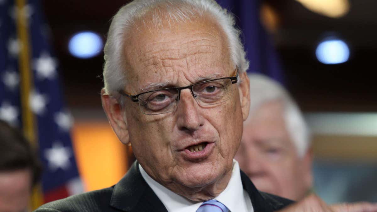 June 16, 2015: Rep. Bill Pascrell, D-N.J., accompanied by fellow House Democrats, gestures during a news conference on Capitol Hill in Washington.