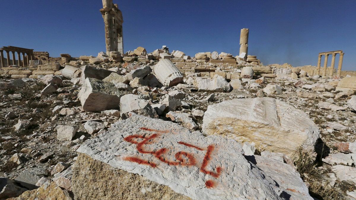 Graffiti sprayed by Islamic State militants which reads 