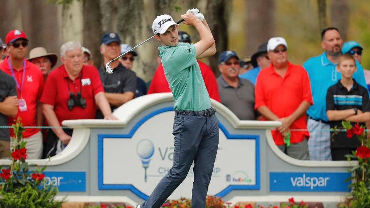 Patrick Cantlay tees off on the second hole during the final round of the Valspar Championship golf tournament Sunday, March 12, 2017, at Innisbrook in Palm Harbor, Fla. (AP Photo/Mike Carlson)