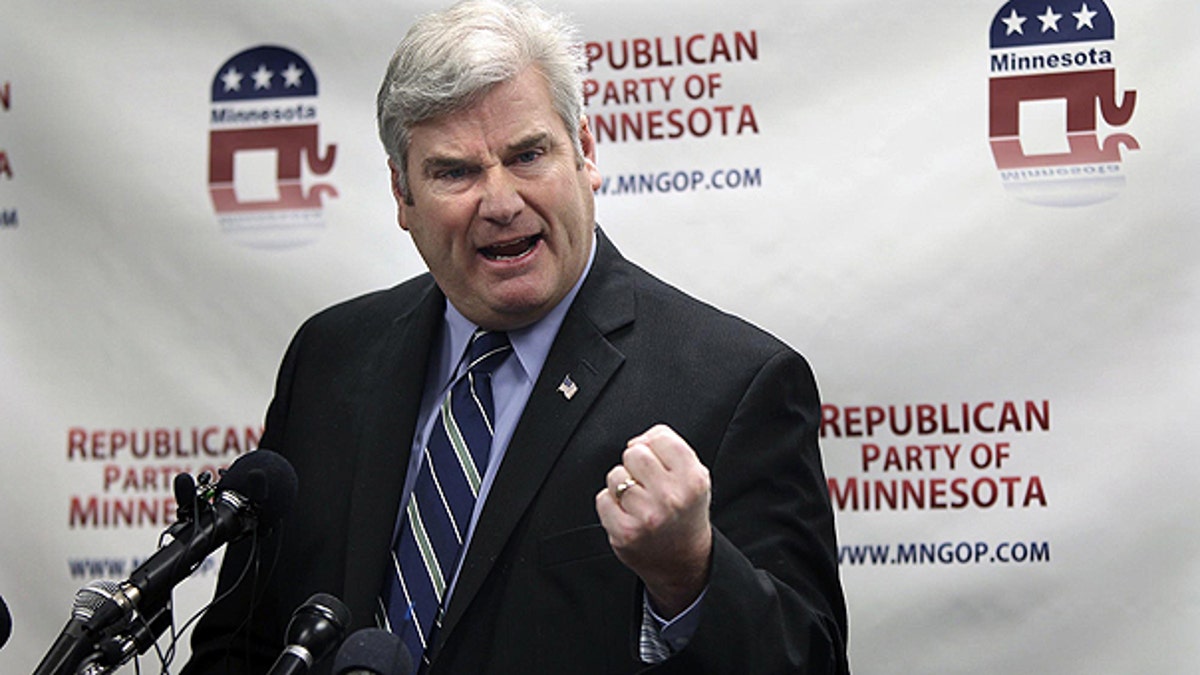Rep. Tom Emmer of Minnesota, chair of the National Republican Congressional Committee, speaks about the ballots being challenged during a news conference at the Republican Party of Minnesota headquarters in St. Paul, Minnesota, in December of 2018. 