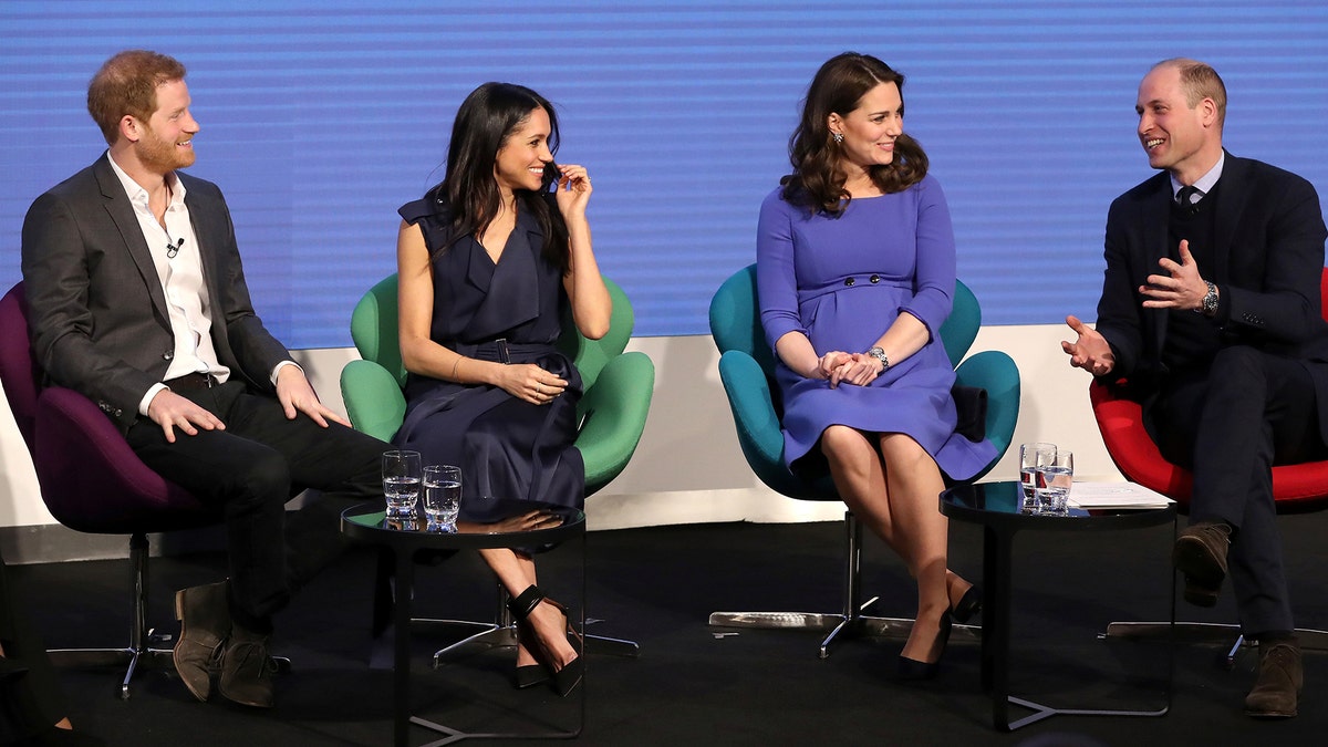 Britain's Prince Harry, his fiancee Meghan Markle, Prince William and Catherine, Duchess of Cambridge attend the first annual Royal Foundation Forum held at Aviva in London, February 28, 2018 . REUTERS/Chris Jackson/Pool - RC1D9D02A900