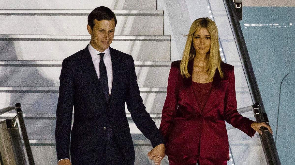 Ivanka Trump, right, and her husband Jared Kushner, senior advisor of President Donald Trump arrive to the military airport in Warsaw, Poland