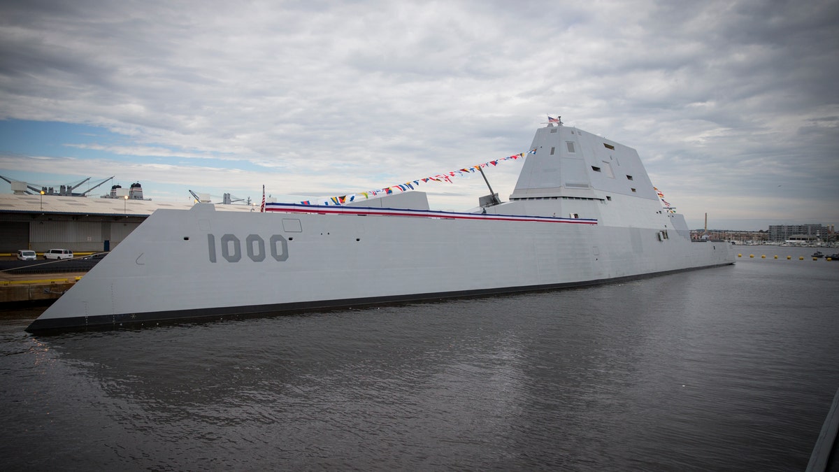 161013-N-ZI635-279 
BALTIMORE (Oct. 13, 2016) The future Zumwalt-class guided-missile destroyer USS Zumwalt (DDG 1000) is pierside at Canton Port Services in preparation for its upcoming commissioning on Oct. 15, 2016. Zumwalt is named for former Chief of Naval Operations Elmo R. Zumwalt and is the first in a three-ship class of the Navy's newest, most technologically advanced multi-mission guided-missile destroyers. (U.S. Navy photo by Petty Officer 2nd Class George M. Bell/Released)
