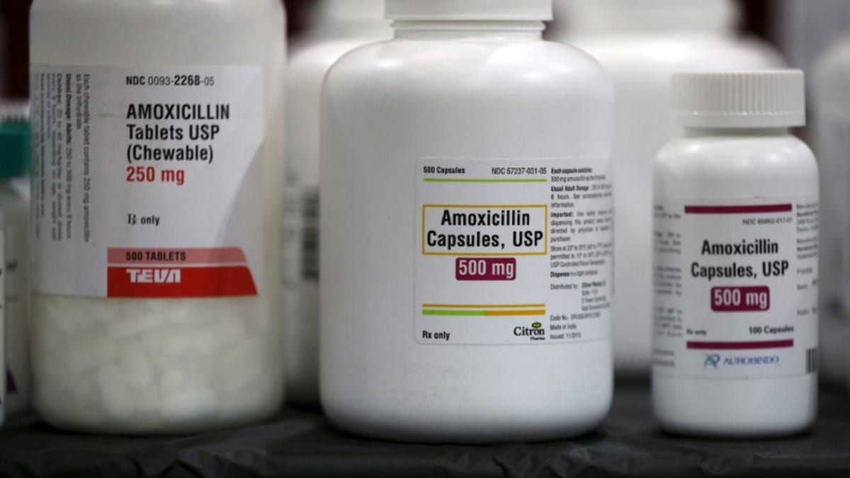 Amoxicillin penicillin antibiotics are seen in the pharmacy at a free medical and dental health clinic in Los Angeles