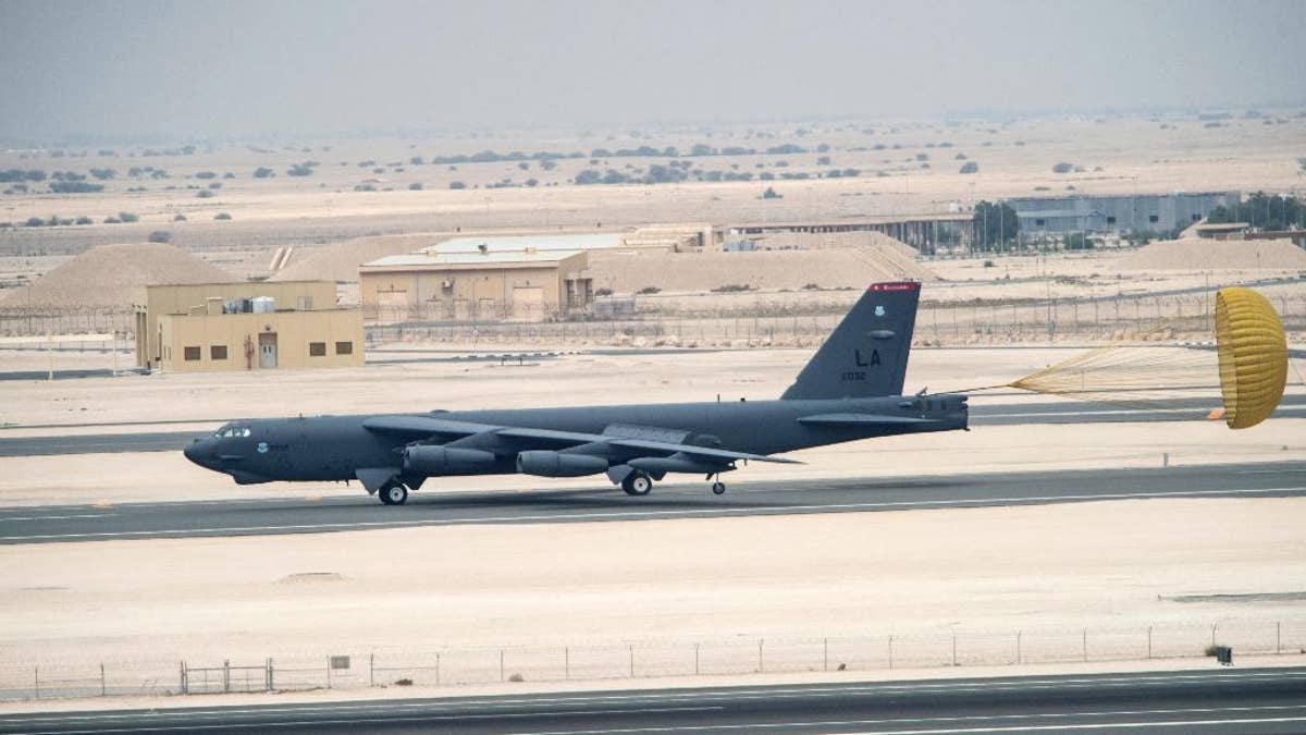 A U.S. Air Force B-52 Stratofortress aircraft arriving in Qatar on April 9.