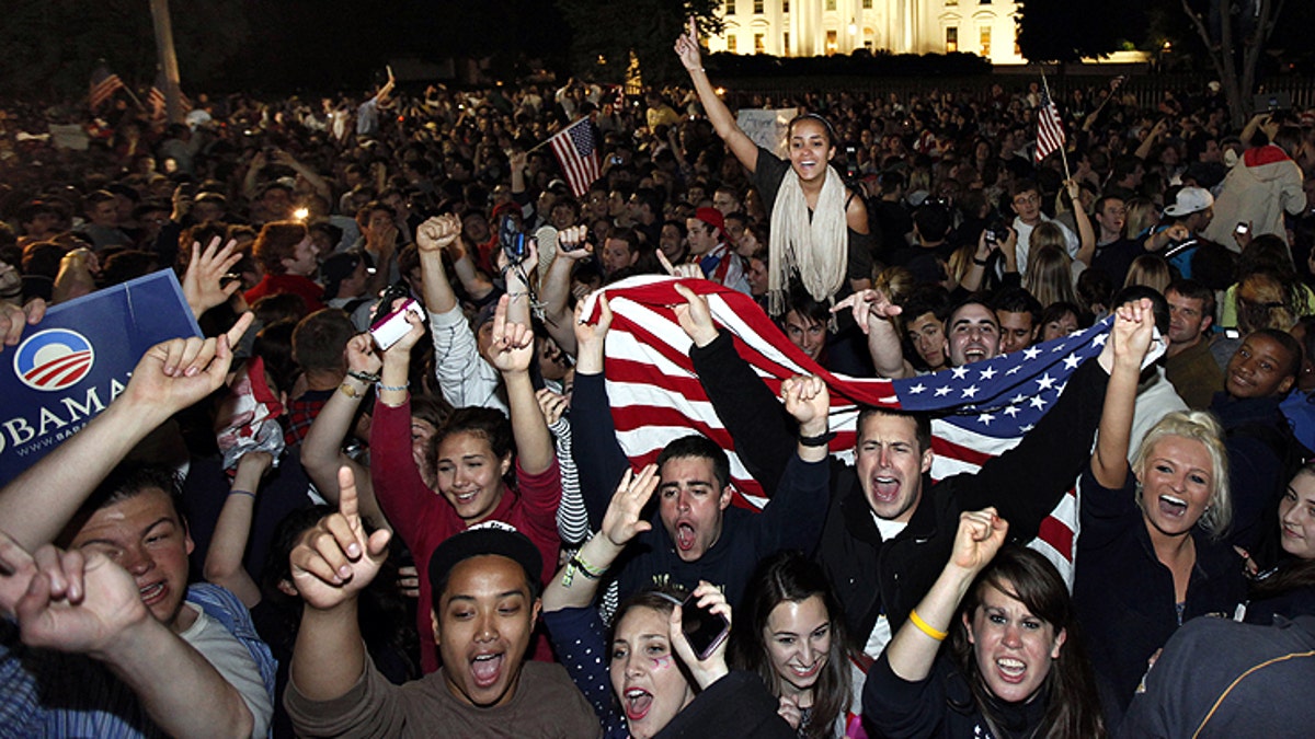 May 2, 2011: Crowds gathers outside the White House in Washington to celebrate after President Obama announced the death of Usama bin Laden.