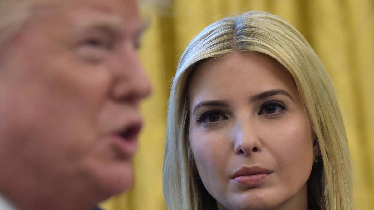 Ivanka Trump, listens as her father President Donald Trump, talks via a video conference to astronauts on the International Space Station, Monday, April 24, 2017, from the Oval Office of the White House in Washington. (AP Photo/Susan Walsh)