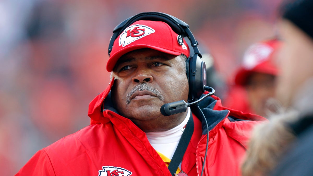 Kansas City Chiefs coach Romeo Crennel watches during the first half of his team's NFL football game against the Indianapolis Colts on Sunday, Dec. 23, 2012, in Kansas City, Mo. (AP Photo/Ed Zurga)