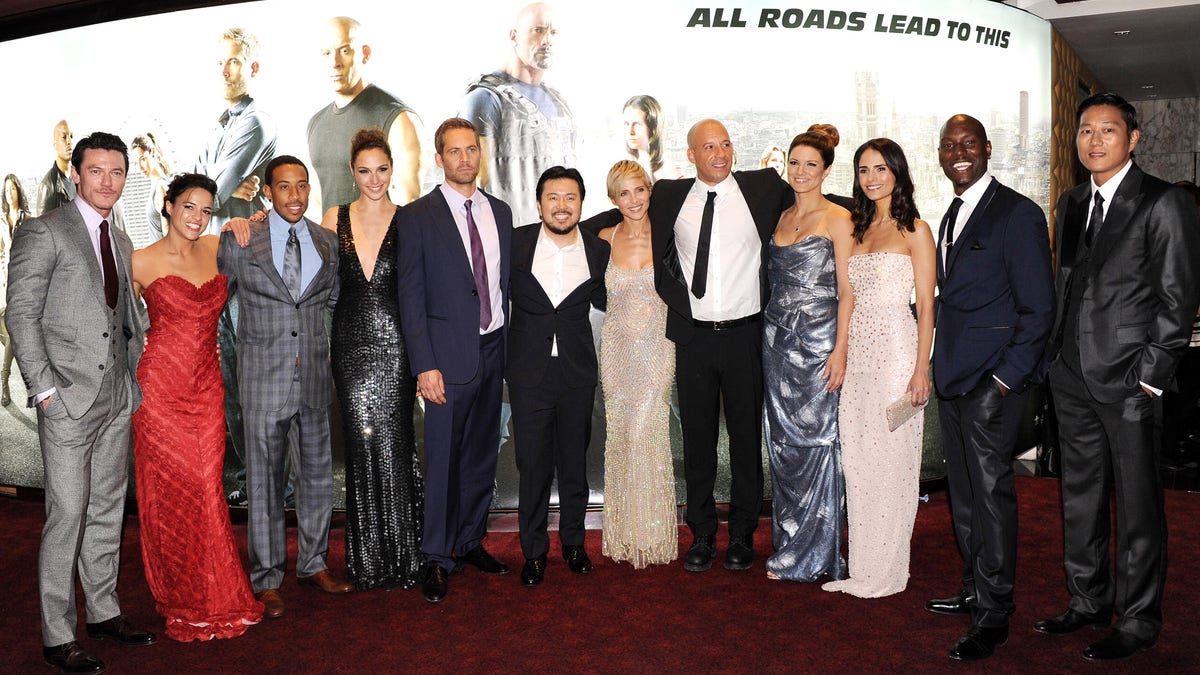 LONDON, ENGLAND - MAY 07:  Actors Luke Evans,  Michelle Rodriquez, Chris Ludacris Bridges, Gal Gadot, Paul Walker, director Justin Lin and actors Elsa Pataky, Vin Diesel, Gina Carano, Jordana Brewster, Tyrese Gibson and Ssung Kang attend the 