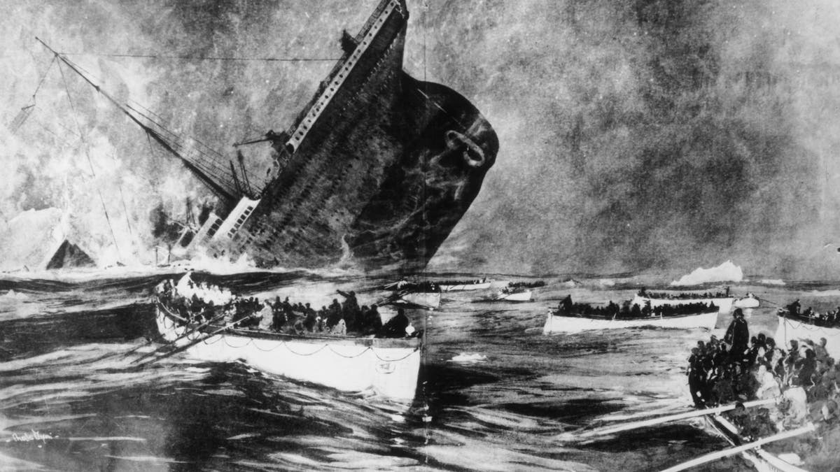 14th April 1912:  Survivors watch from the lifeboats as the ill-fated White Star liner, the 'Titanic', plunges beneath the waves. Original Publication: Illustrated London News - pub. 1912  Original Publication: From a special supplement of 'Graphic'.  (Photo by Hulton Archive/Getty Images)