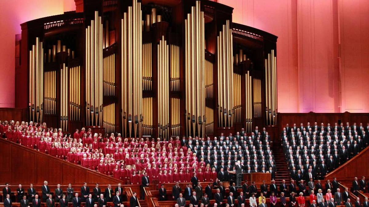Mormon Tabernacle Choir of The Church of Jesus Christ of Latter-day Saints, sings in the Conference Center at the morning session of the two-day Mormon church conference in Salt Lake City. Mormons will hear guidance and inspiration from the religion's top leaders during a church conference this weekend in Salt Lake City as well as getting an update about church membership statistics. 