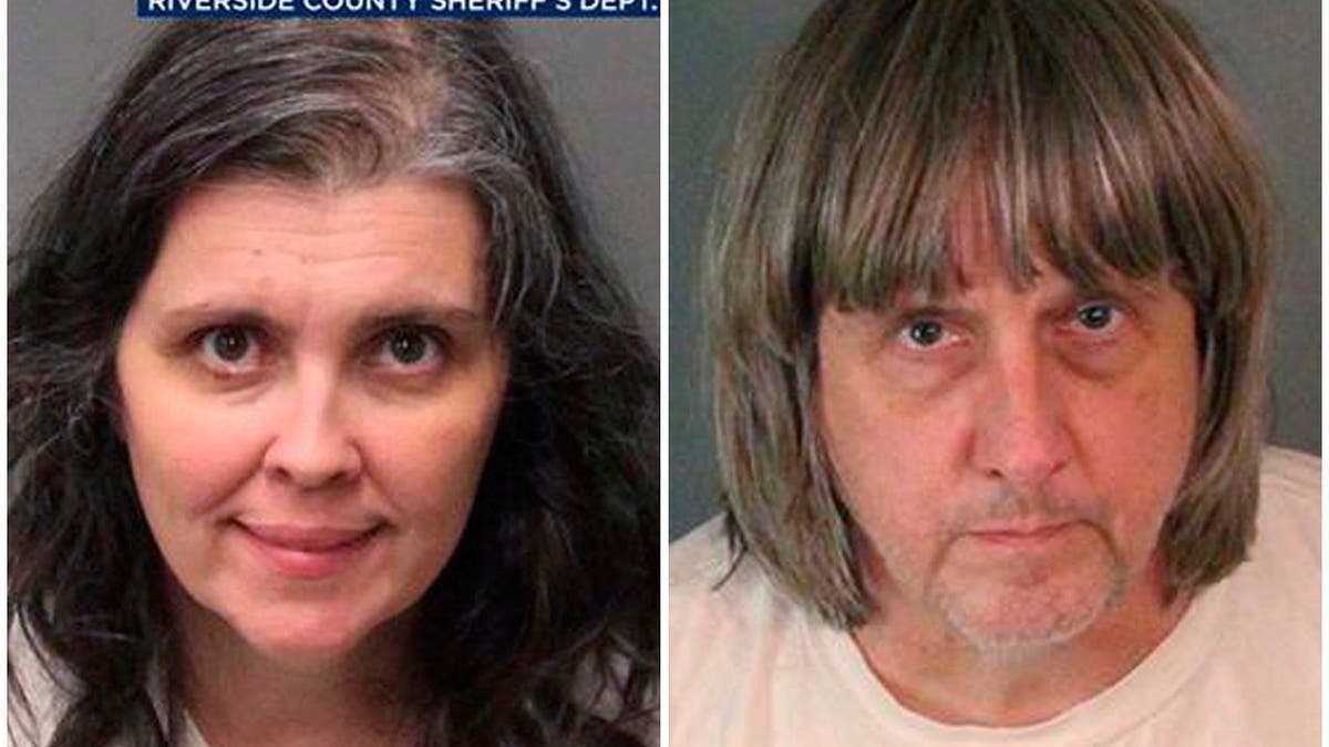 These Sunday, Jan. 14, 2018, photos provided by the Riverside County Sheriff's Department show Louise Anna Turpin, left, and David Allen Turpin. Authorities say an emaciated teenager led deputies to a Perris, Calif., home where her 12 brothers and sisters were locked up in filthy conditions, with some of them malnourished and chained to beds. Riverside County sheriff's deputies arrested the parents David Allen Turpin and Louise Anna Turpin on Sunday. The parents could face charges including torture and child endangerment. (Riverside County Sheriff's Department via AP)