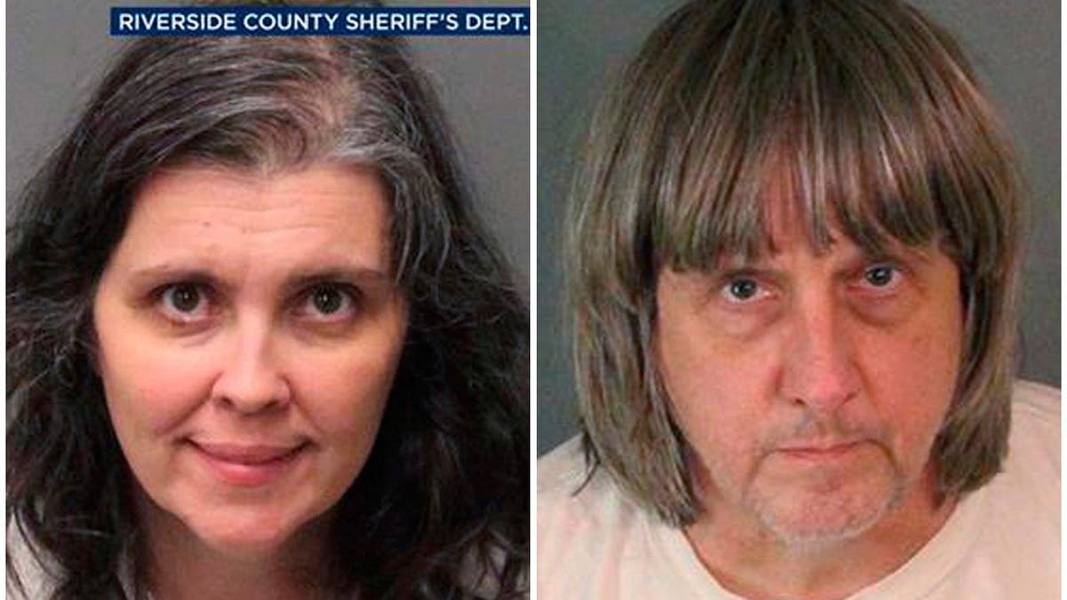 These Sunday, Jan. 14, 2018, photos provided by the Riverside County Sheriff's Department show Louise Anna Turpin, left, and David Allen Turpin. Authorities say an emaciated teenager led deputies to a Perris, Calif., home where her 12 brothers and sisters were locked up in filthy conditions, with some of them malnourished and chained to beds. Riverside County sheriff's deputies arrested the parents David Allen Turpin and Louise Anna Turpin on Sunday. The parents could face charges including torture and child endangerment. (Riverside County Sheriff's Department via AP)