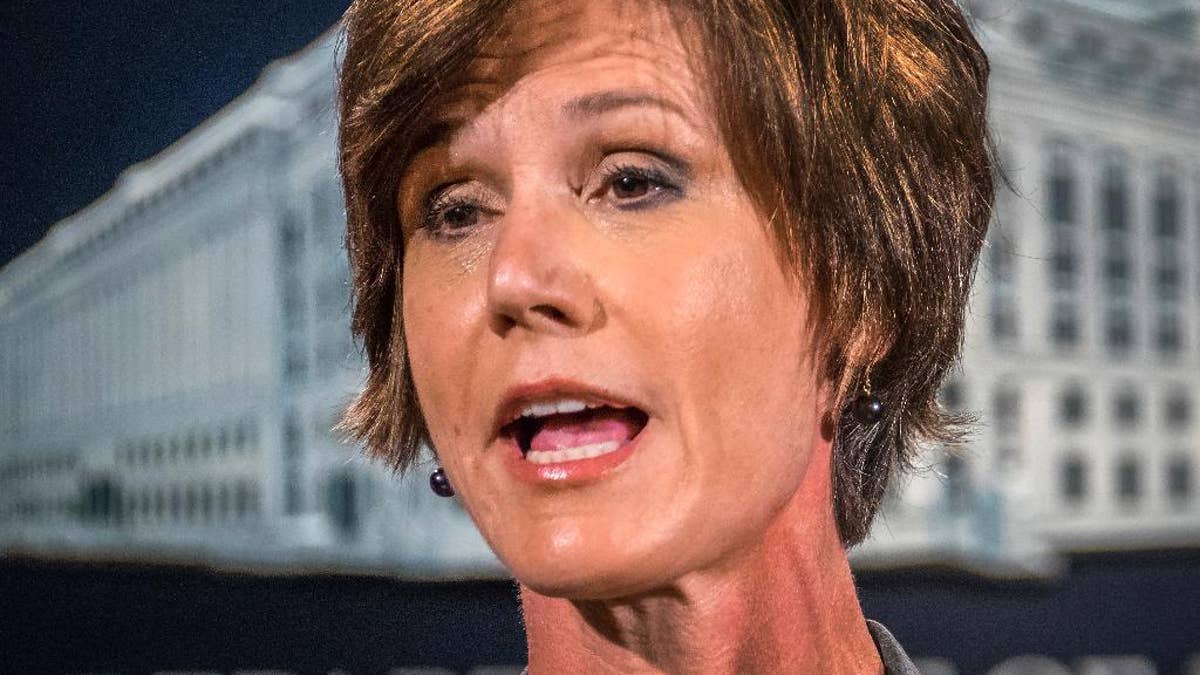 FILE - In this June 28, 2016, file photo, then-Deputy Attorney General Sally Yates speaks at the Justice Department in Washington. Yates is expected to testify to Congress on May 8, 2017, that she expressed alarm to the White House about President Donald Trump's national security adviser's contacts with the Russian ambassador, which could contradict how the administration has characterized her counsel. Yates is expected to recount in detail her Jan. 26 conversation about Michael Flynn and that she saw discrepancies between the administration's public statements on his contacts with ambassador Sergey Kislyak and what really transpired, according to a person familiar with that discussion and knowledgeable about Yates's plans for her testimony. (AP Photo/J. David Ake, File)