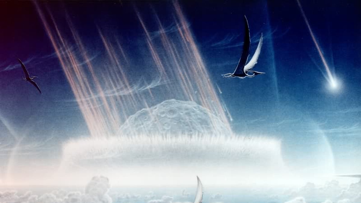 An artist's rendering from 1994, illustrating the Chicxulub asteroid impact that killed off most of the dinosaurs about 66 million years ago.