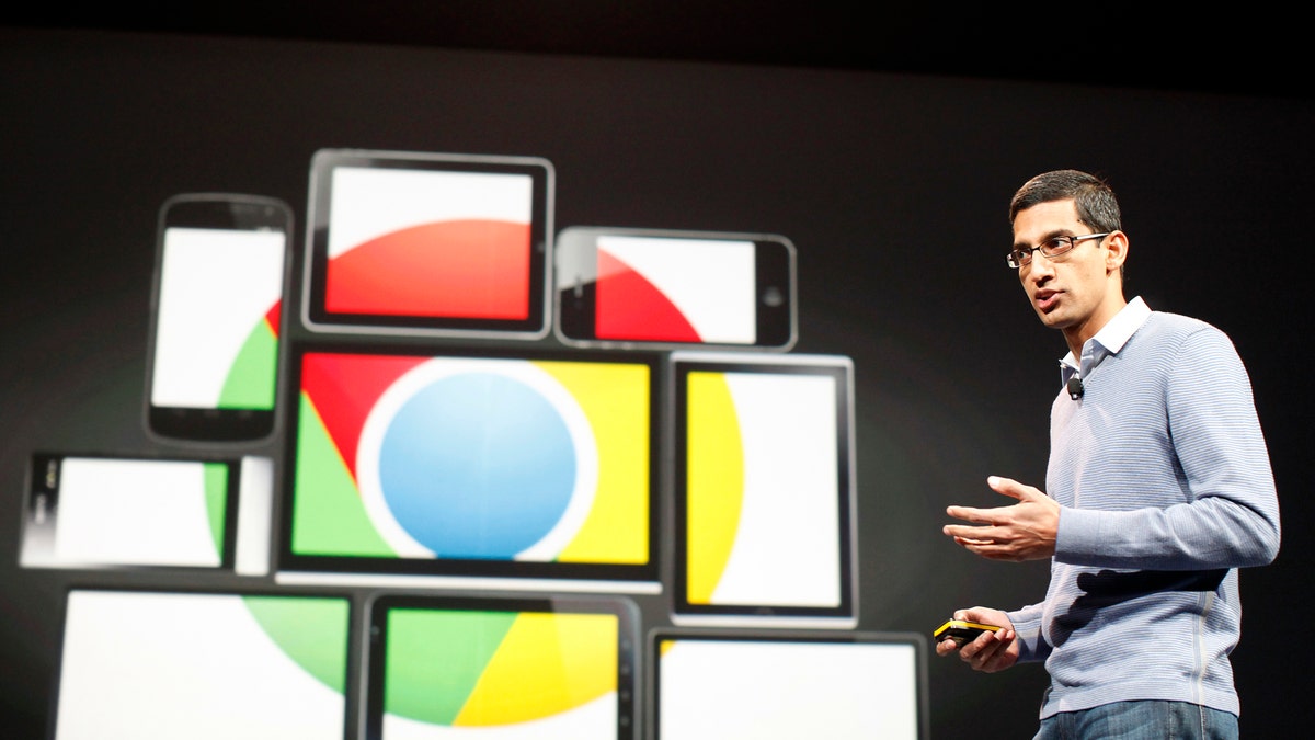 Sundar Pichai, senior vice president of Google Chrome, speaks during Google I/O Conference at Moscone Center in San Francisco, California June 28, 2012. REUTERS/Stephen Lam (UNITED STATES - Tags: BUSINESS SCIENCE TECHNOLOGY) - GM1E86T0DNQ01