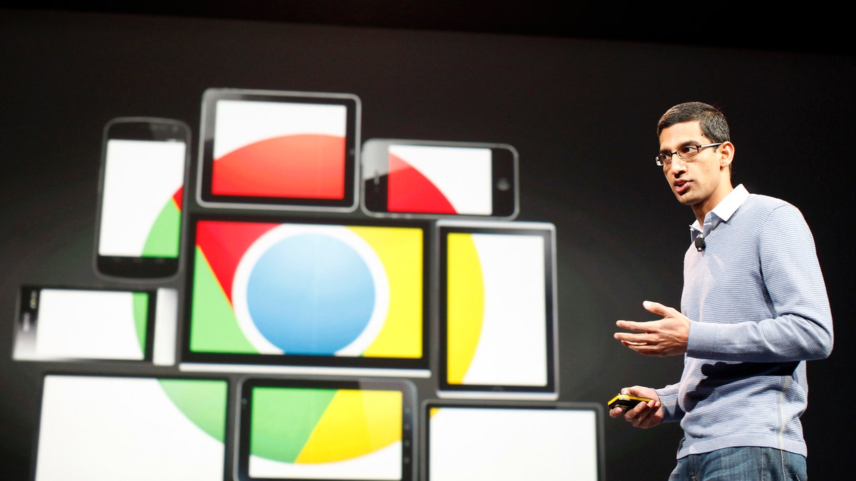 Sundar Pichai, senior vice president of Google Chrome, speaks during Google I/O Conference at Moscone Center in San Francisco, California June 28, 2012. REUTERS/Stephen Lam (UNITED STATES - Tags: BUSINESS SCIENCE TECHNOLOGY) - GM1E86T0DNQ01