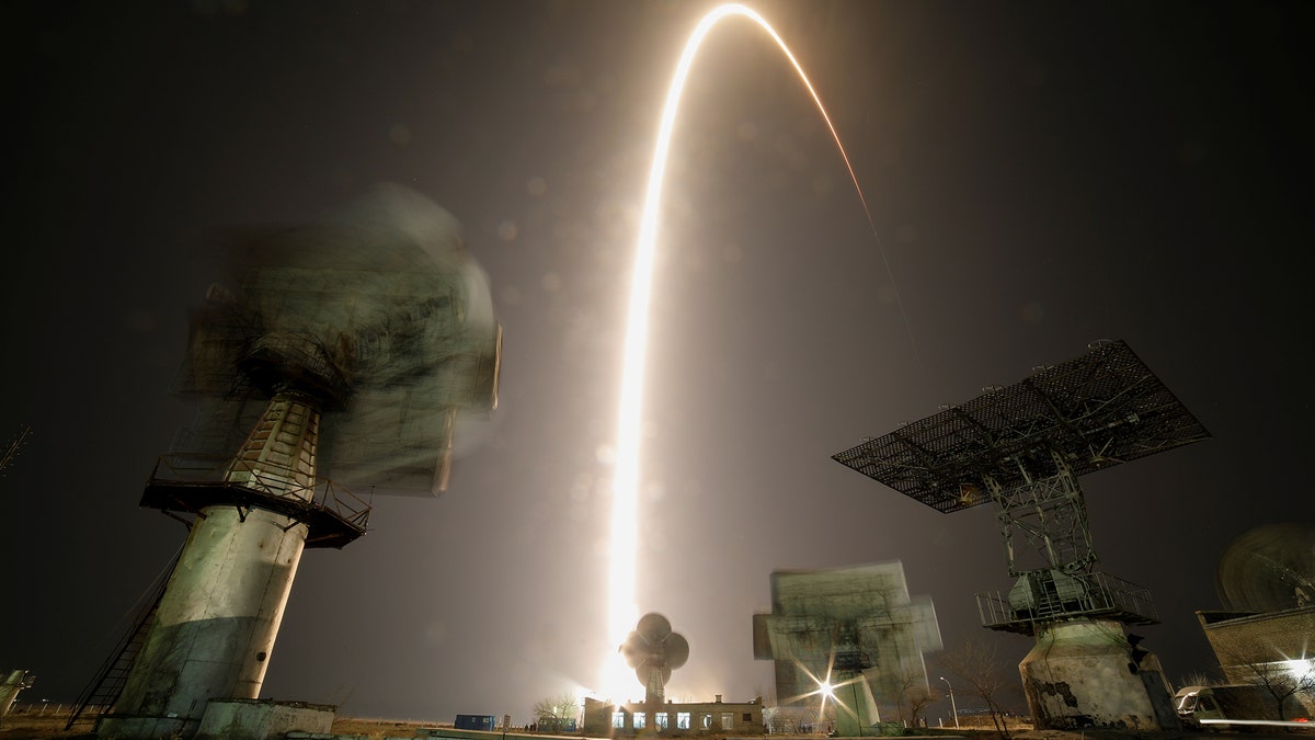 The Soyuz MS-08 spacecraft carrying the crew of astronauts Drew Feustel and Ricky Arnold of the U.S and crewmate Oleg Artemyev of Russia blasts off to the International Space Station (ISS) from the launchpad at the Baikonur Cosmodrome, Kazakhstan, March 21, 2018. REUTERS/Shamil Zhumatov - RC1D27A8F900