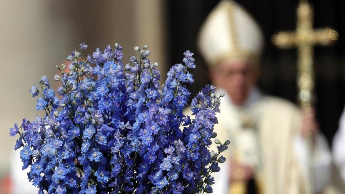 Pope Francis celebrates the Easter Mass, in St. Peter's Square at the Vatican, Sunday, April 16, 2017. (AP Photo/Gregorio Borgia)