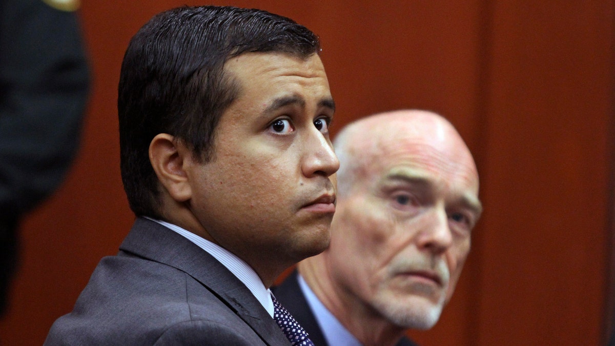 FILE - In this June 29, 2012 file photo, George Zimmerman, left, and attorney Don West appear before Circuit Judge Kenneth R. Lester, Jr. during a bond hearing at the Seminole County Criminal Justice Center in Sanford, Fla. Zimmerman called police multiple times to report black men he thought were suspicious in his neighborhood in the months before he fatally shot an African-American teen, but both his ex-fiance and the lead detective investigating Trayvon Martinâs death didnât regard the ex-neighborhood watch leader as racist, according to documents and recordings released Thursday, July 12, 2012 by prosecutors. (AP Photo/Orlando Sentinel, Joe Burbank, Pool, File)