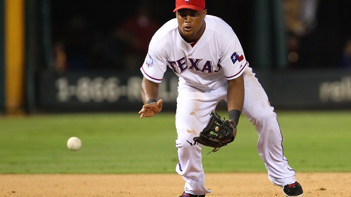 Adrian Beltre fielding a ball