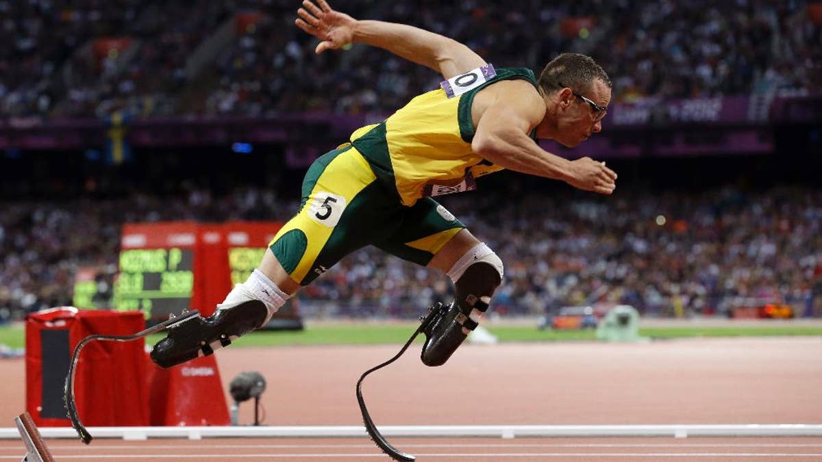 Aug. 5, 2014: South Africa's Oscar Pistorius starts in the men's 400-meter semifinal during the athletics in the Olympic Stadium at the 2012 Summer Olympics, London. 