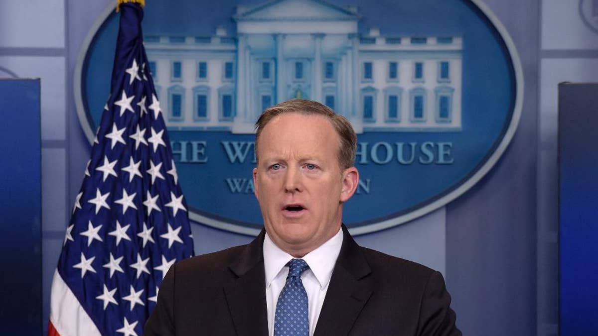 White House press secretary Sean Spicer speaks during the daily briefing at the White House in Washington, Monday, April 3, 2017. Spicer answered questions about the Supreme Court, President Donald Trump's salary and other topics. (AP Photo/Susan Walsh)