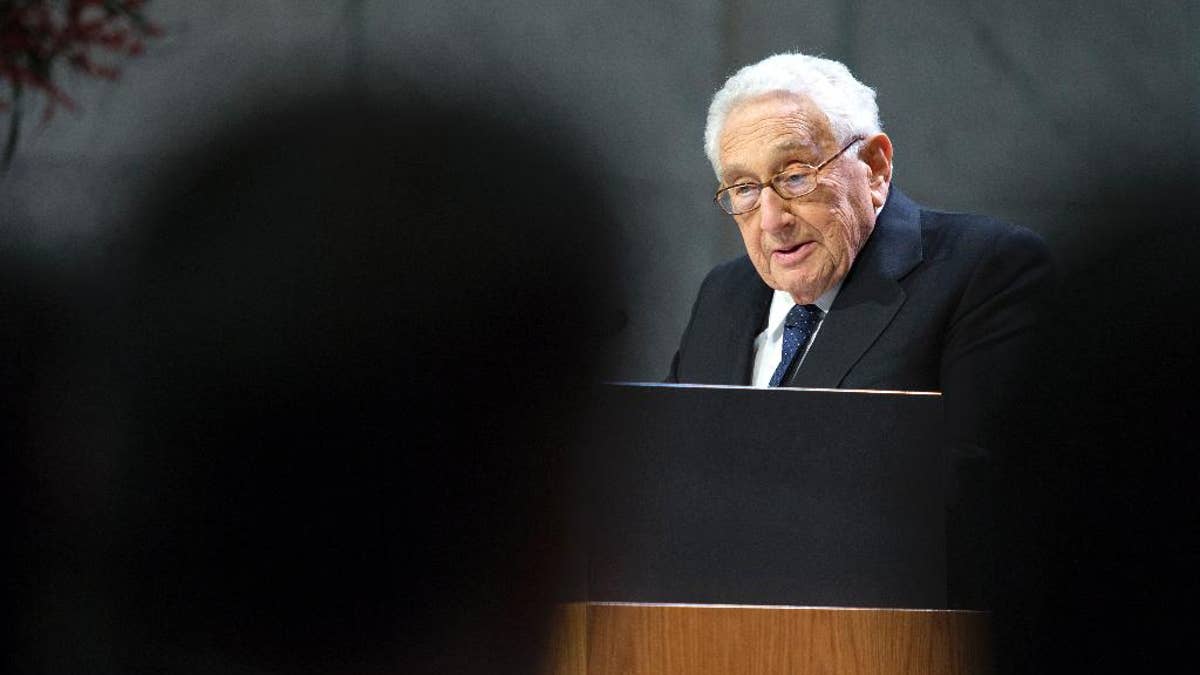 Former US Secretary of State Henry Kissinger speaks at the Nobel Peace Prize Forum in Oslo, Sunday, Dec. 11, 2016. (Terje Bendiksby/NTB scanpix via AP)