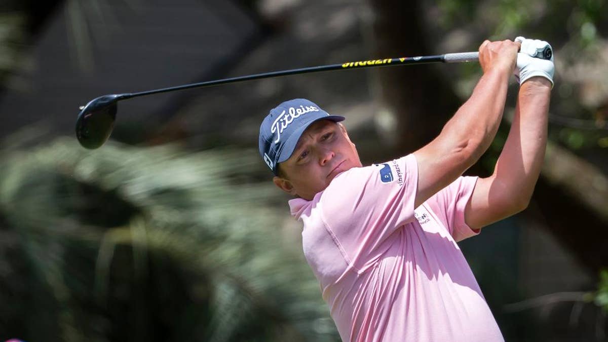 Jason Dufner watches his shot off the second tee during the final round of the RBC Heritage golf tournament in Hilton Head Island, S.C., Sunday, April 16, 2017. (AP Photo/Stephen B. Morton)