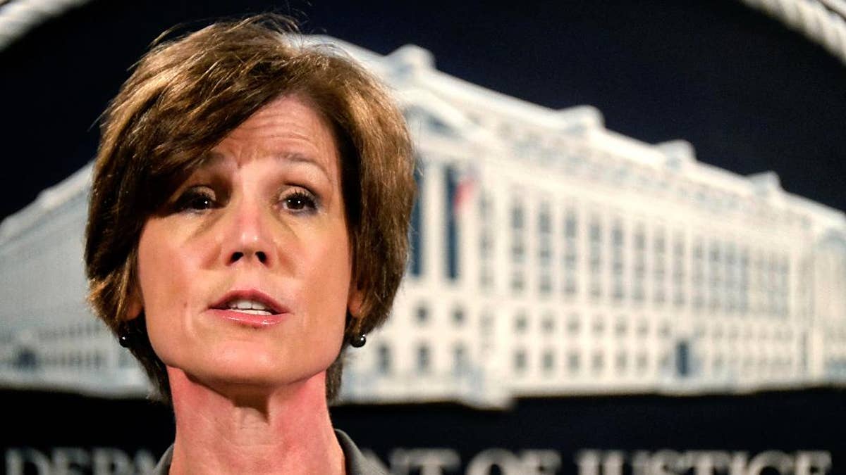 FILE - In this June 28, 2016 file photo, then-Deputy Attorney General Sally Yates speaks during a news conference at the Justice Department in Washington. Yates is scheduled to appear at a congressional hearing next month on Russian interference in the 2016 U.S. presidential election, a Senate committee announced Tuesday, April 25, 2017.  (AP Photo/J. David Ake, File)