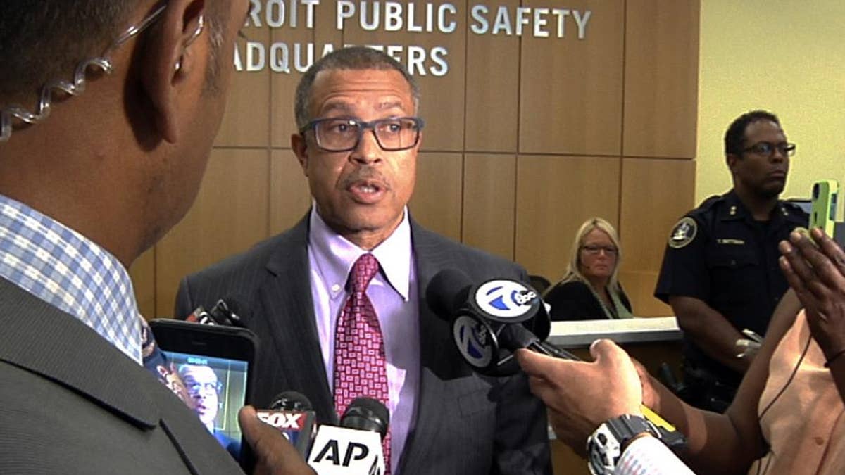 In this image from video, Detroit Police Chief James Craig speaks to reporters during a news conference held at his department's headquarters in Detroit, Monday July 11, 2016. Craig discussed his decision to demote a white Detroit police detective who, in an online post on Facebook, referred to the Black Lives Matter movement as 